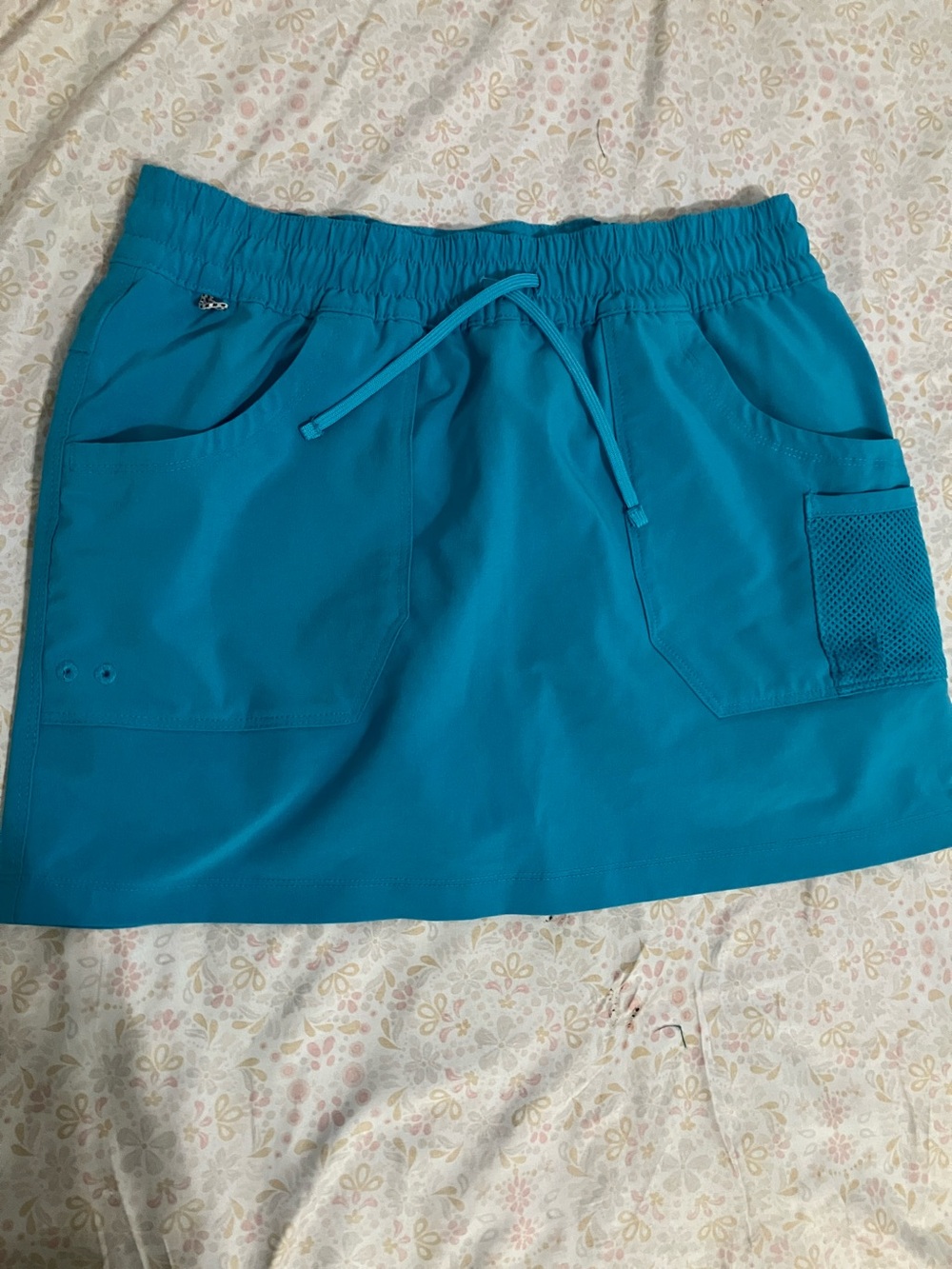 Teal Drawcord Active Mini Skort with Utility Pockets